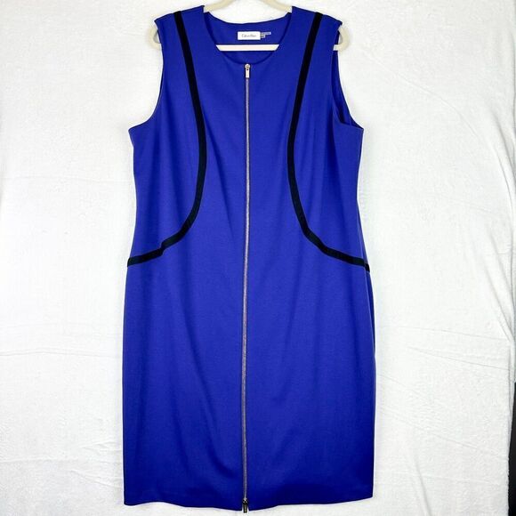 Calvin Klein Zip Front Sleeveless Sheath Dress Size 20W Office Career Church - Picture 1 of 8